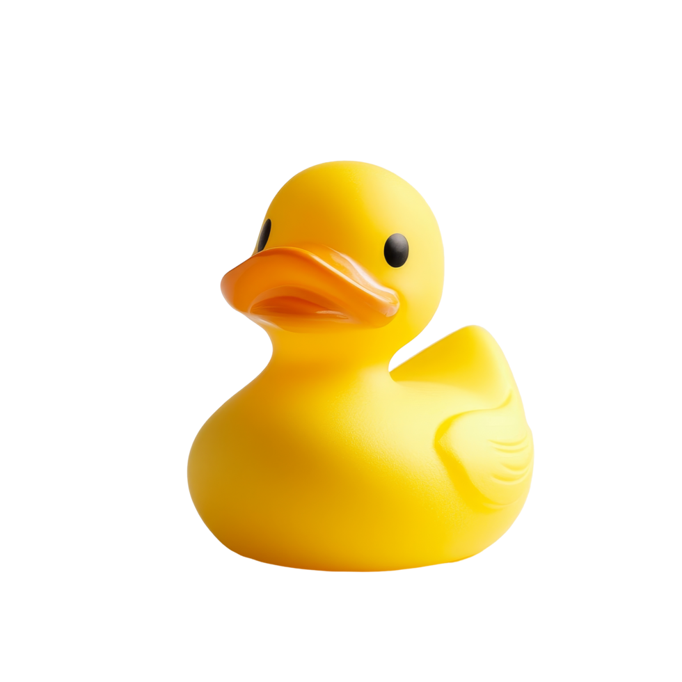 A classic yellow rubber duck resting on a bright transparent background captured with a effect for a playful aesthetic, Classic Yellow Rubber Duck on transparent background png