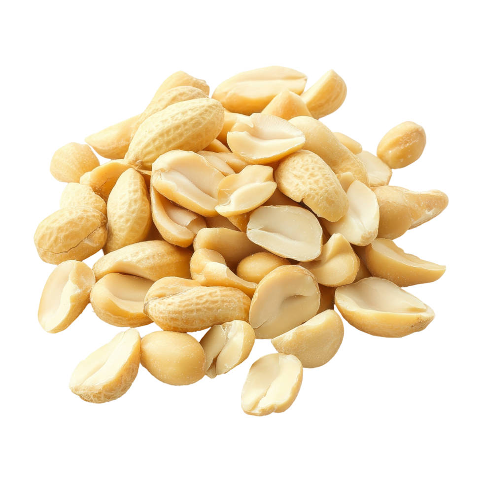 A collection of peeled peanuts is displayed, showcasing their light brown color and smooth texture, peeled peanuts isolated png