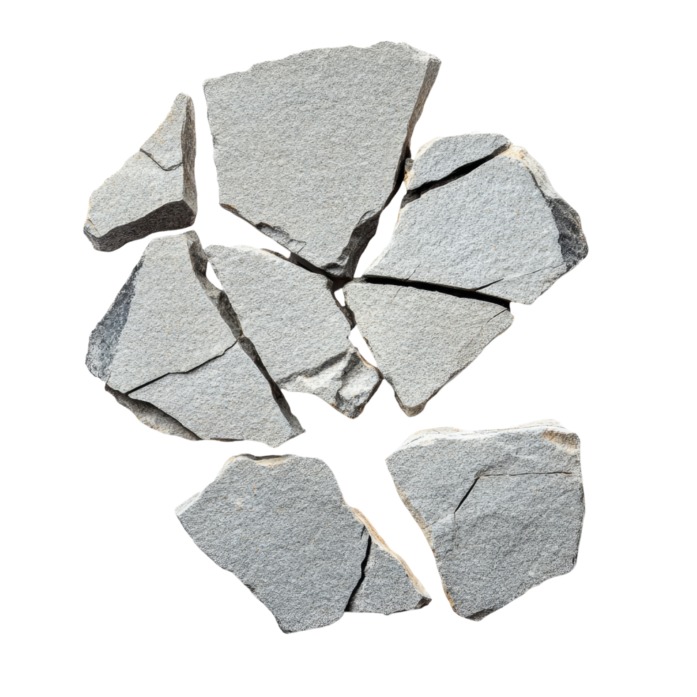 Broken stone pieces on a transparent background showcasing unique textures and shades of natural rock, Broken stone on a transparent background. Stone transparent background png