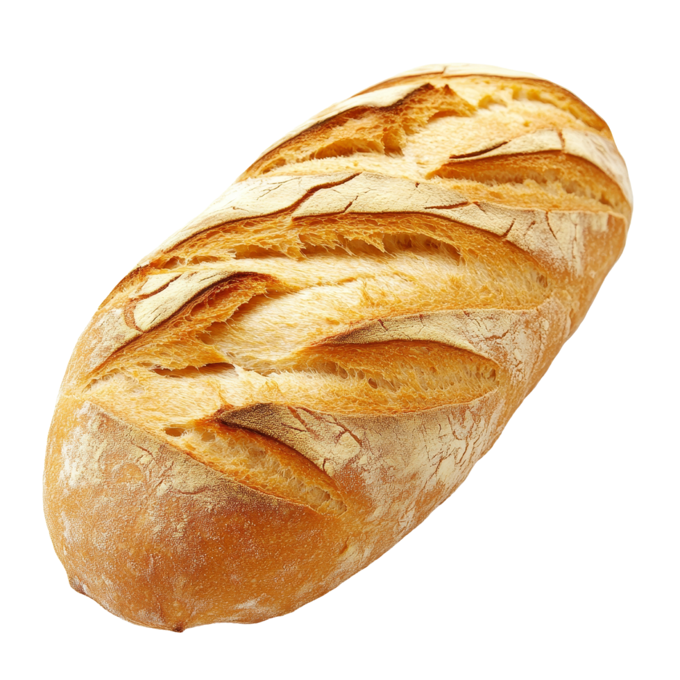 Freshly baked artisan bread loaf on a transparent background with detailed crust patterns, Bread isolated ontransparent background png