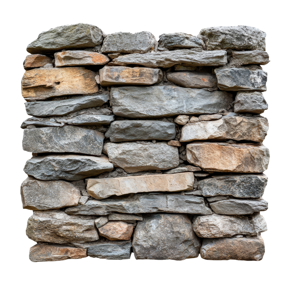 Old stone wall with rustic texture isolated on a transparent background, old stonewall isolated on transparent background png