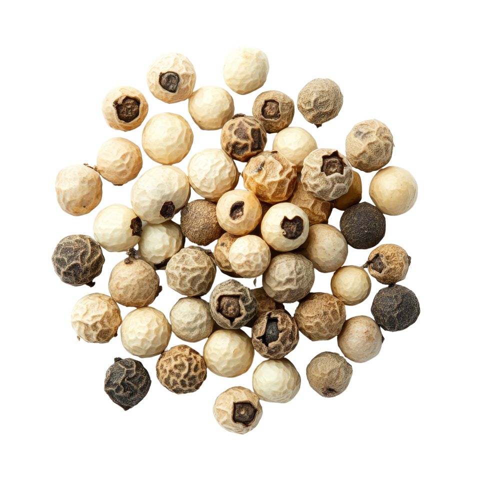 A variety of transparent peppercorns displayed on a clean transparent background highlighting their unique textures and shapes, transparent peppercorn isolated on transparent background png
