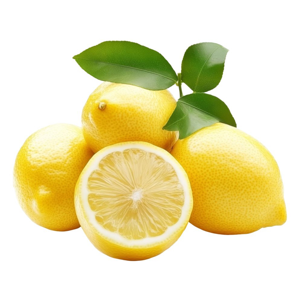 Fresh lemons arranged on a transparent background showcasing vibrant color and natural texture, lemons isolated on transparent background png