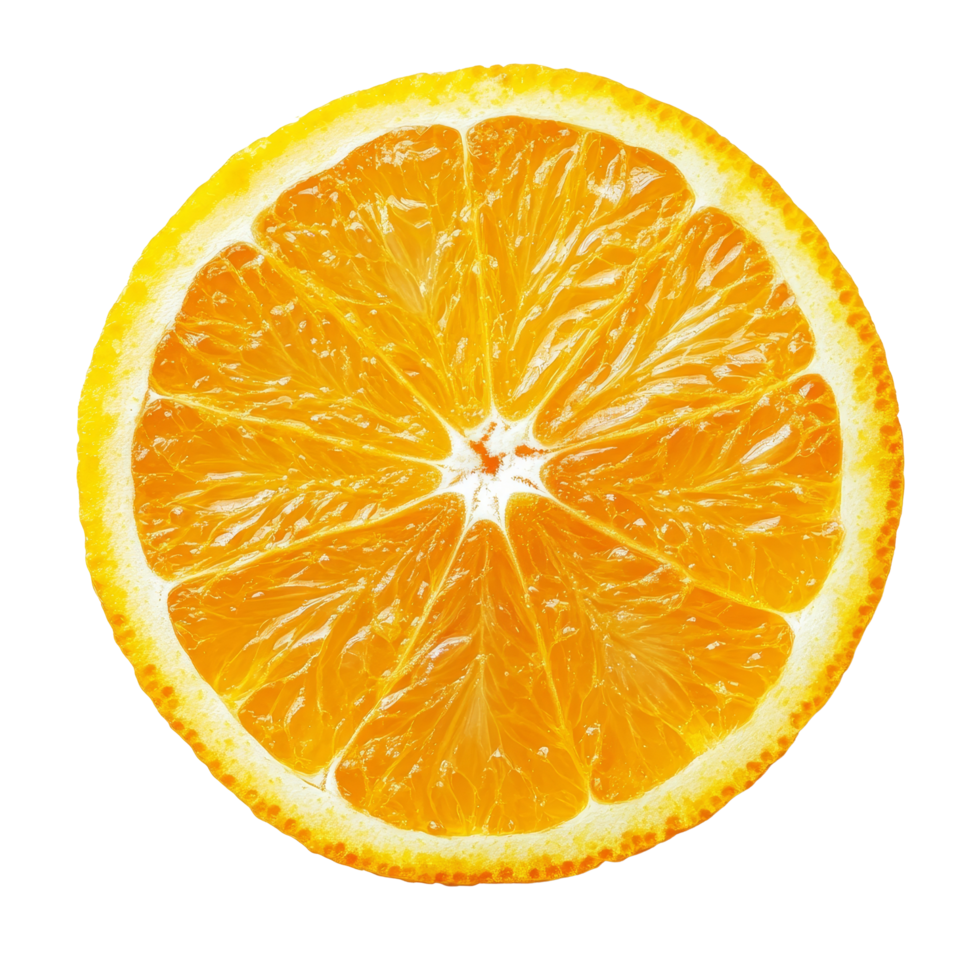 Freshly sliced orange on a transparent background showcasing its vibrant color and juicy texture, sliced orange isolated on the transparent background png