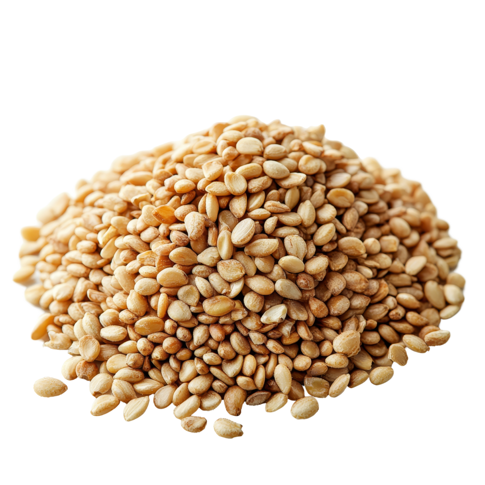 A closeup of a heap of sesame seeds isolated on a clean transparent background, showcasing their natural texture and color, sesame isolated on transparent background png