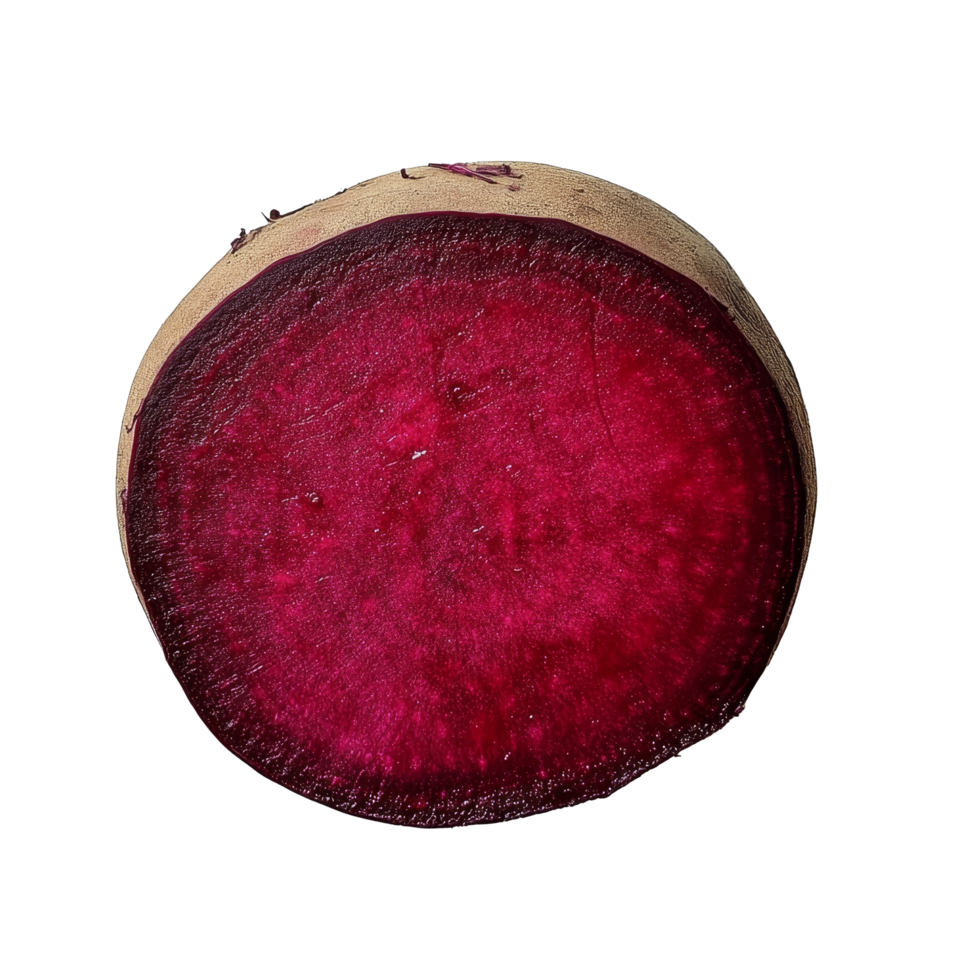 Freshly cut half beetroot on a plain transparent background showcasing vibrant colors and natural textures in detail, half beetroot on transparent background png