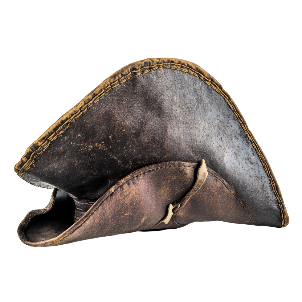 Vintage pirate tricorn hat set against a clean transparent background showcasing classic nautical style and craftsmanship, Pirate Tricorn Hat on transparent background png