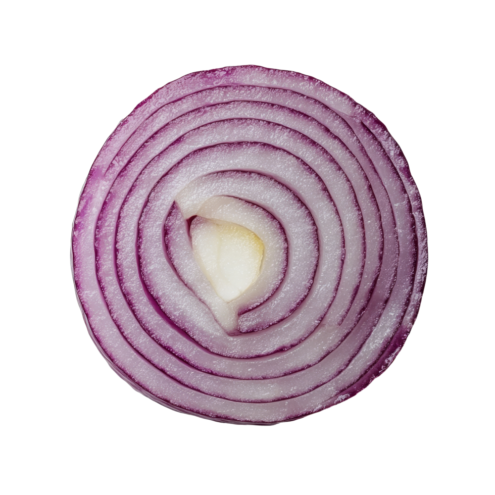 Freshly sliced red onion isolated on a clean transparent background ready for culinary use in various dishes, Slice onion isolated on transparent background png