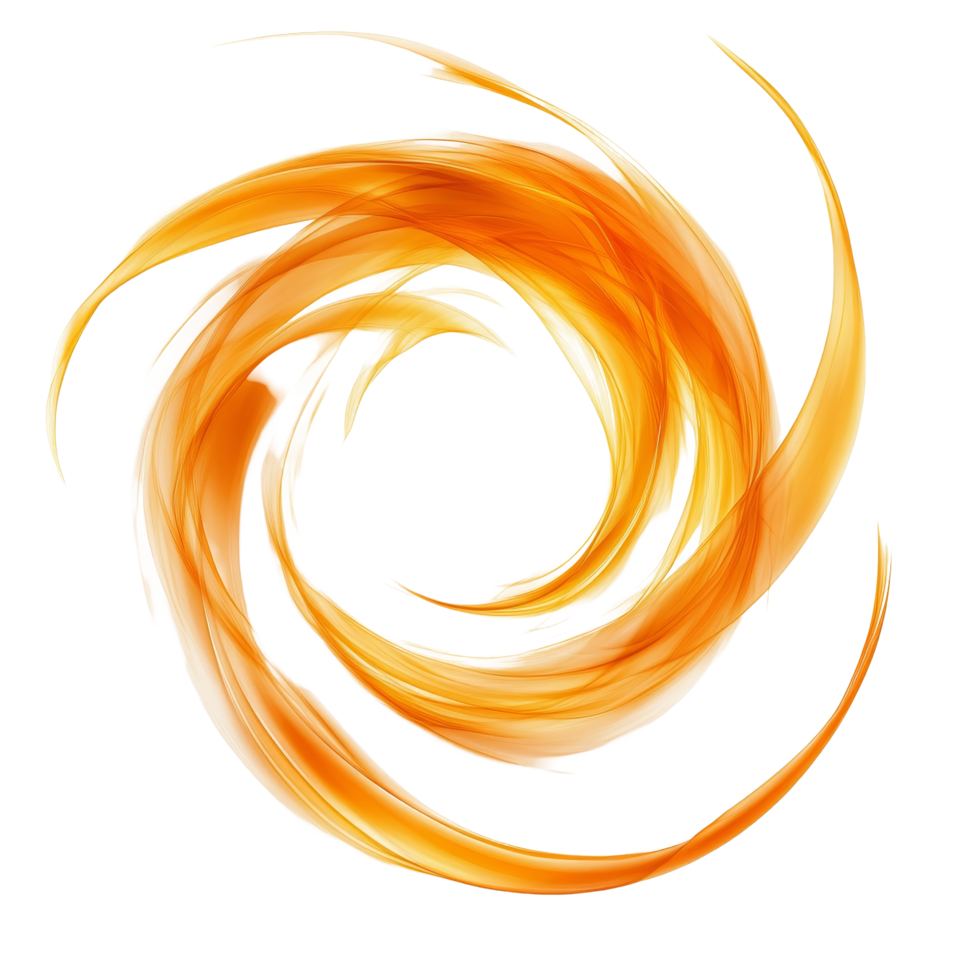 Dynamic orange lightning swirl creating a striking visual effect on a pure transparent background, Orange Lightning Swirl Isolated on transparent backgroundfor Energy and Power Concepts png