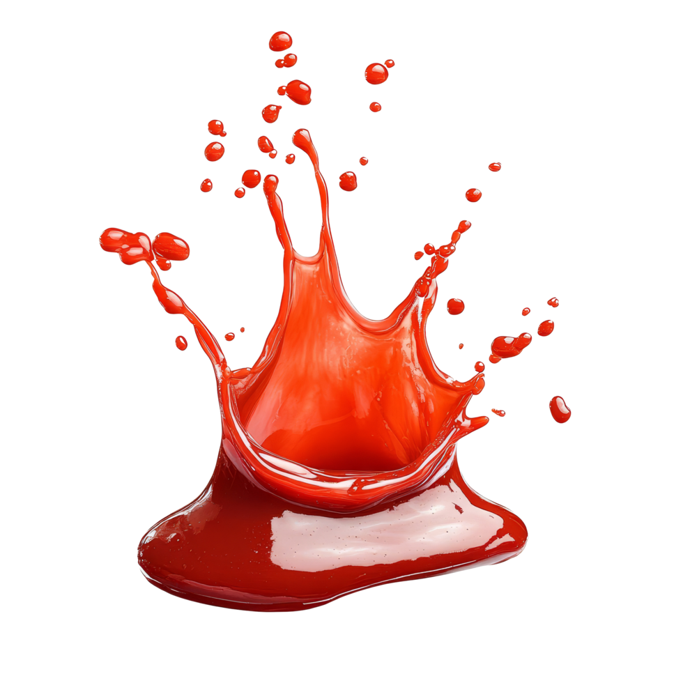 Dynamic ketchup splash capturing vibrant red liquid on a clean transparent background in an artistic presentation, Ketchup Splash on transparent background png