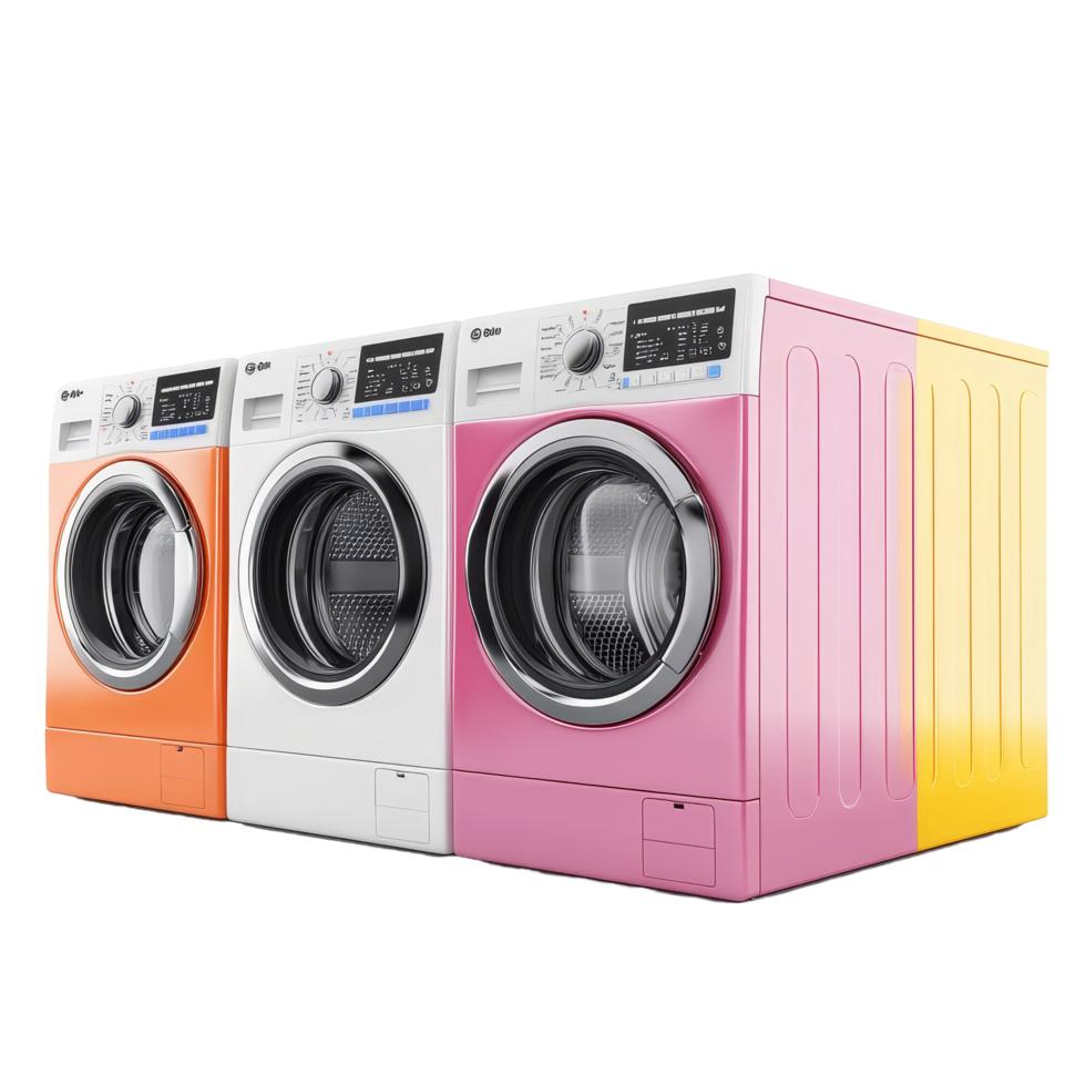 Colorful washing machines isolated on a transparent background for modern laundry solutions, washing machines isolated on transparent background png