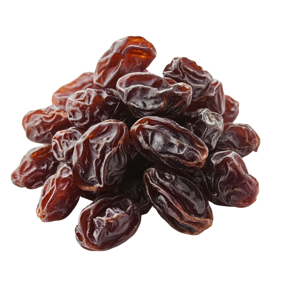 Raisin cluster isolated on a clean transparent background highlighting its natural texture and rich color, raisin isolated on transparent background png