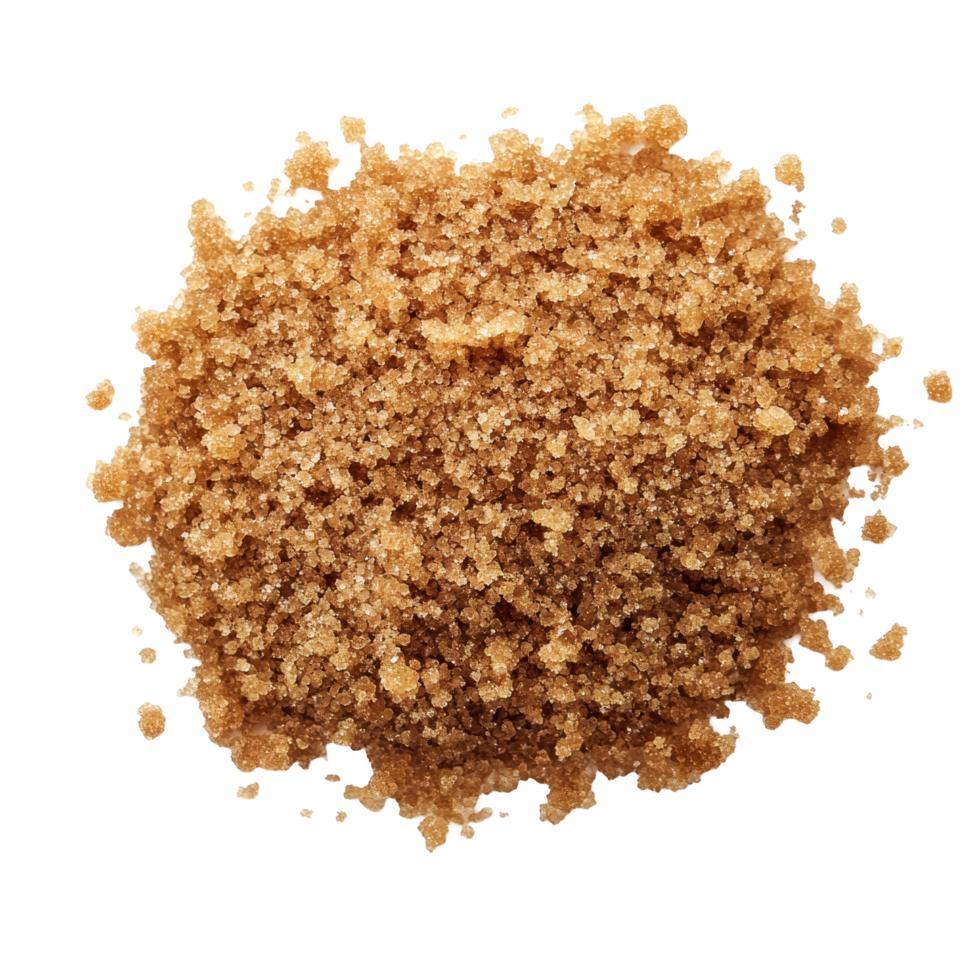 Brown sugar granules arranged on a transparent background showcasing its rich texture and color, brown sugar on transparent background png