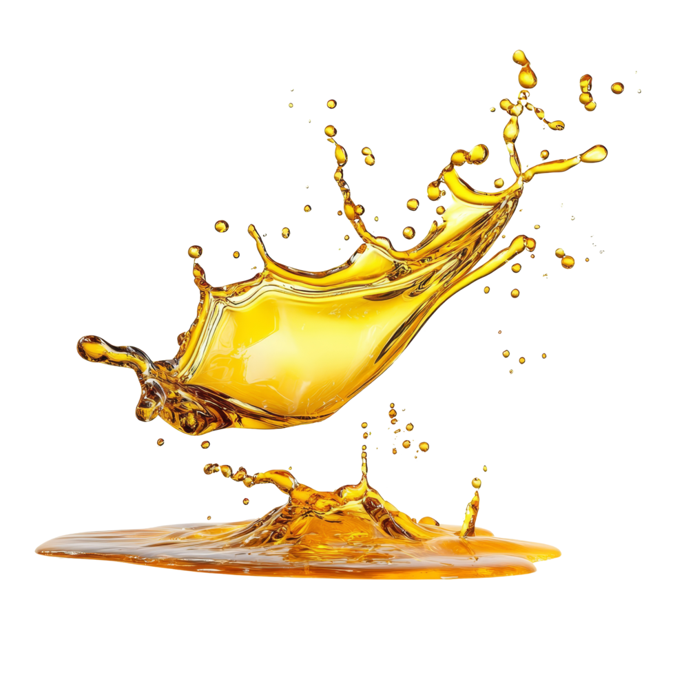 Oil splashing dramatically against a clean transparent background, showcasing fluid motion and vibrant color, oil splashing isolated on transparent background png