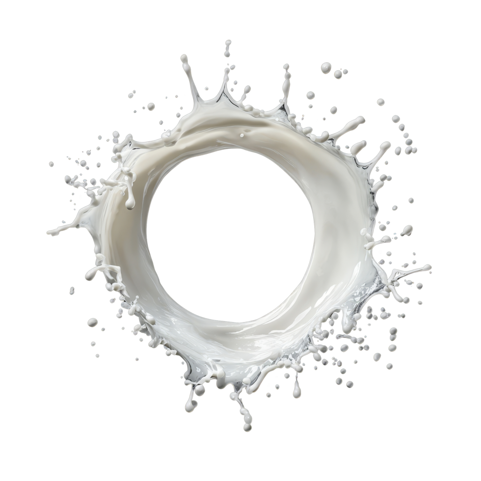 A stunning milk splash forming a perfect circle against a dark background, showcasing fluid motion and texture, Milk splash forming a circle isolated png