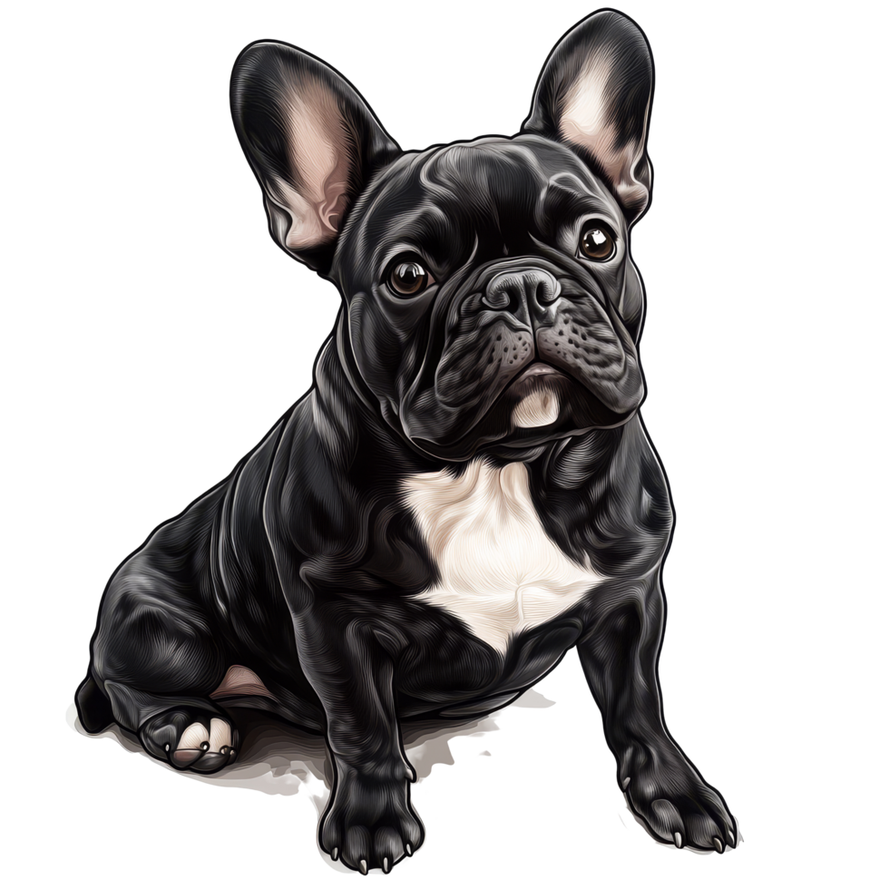 Charming fullbody illustration of a French Bulldog with a black coat and distinctive features, highlighting its playful personality, Charming French Bulldog Isolated Full Body Illustration png
