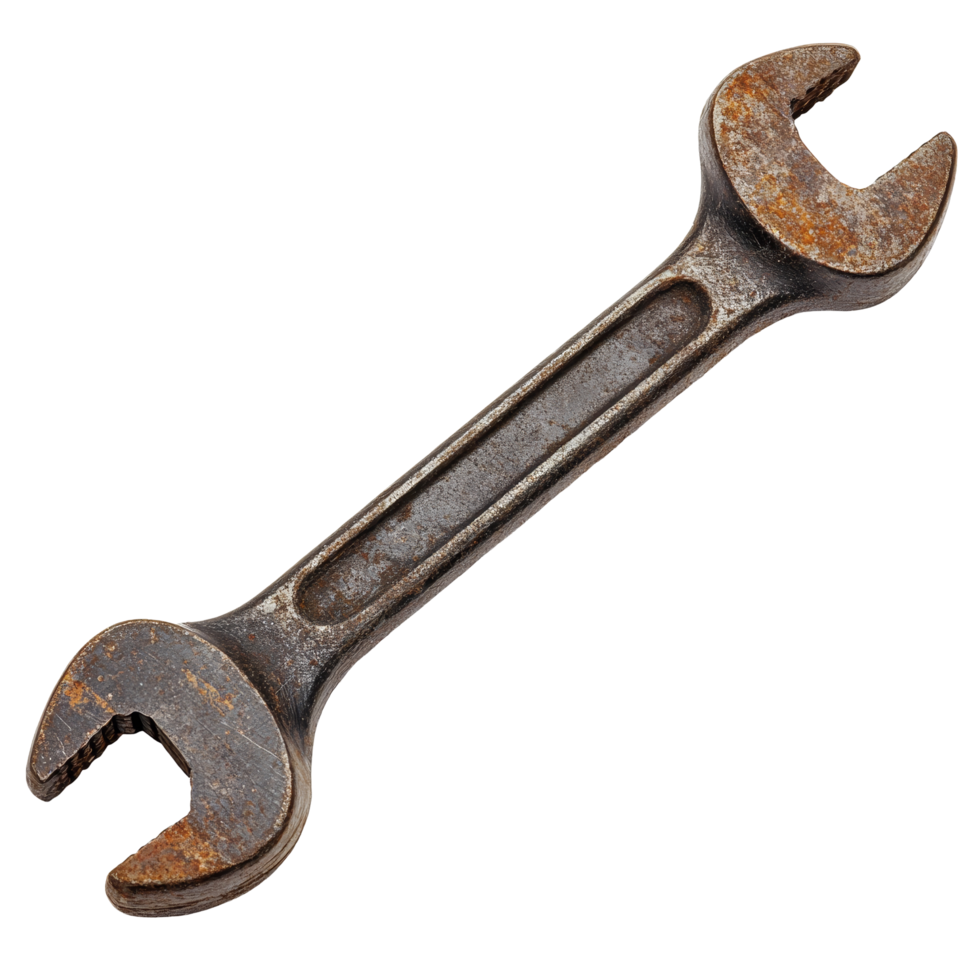 Worn spanner tool on a transparent background, showcasing its practical use in maintenance tasks, Spanner tool isolated png