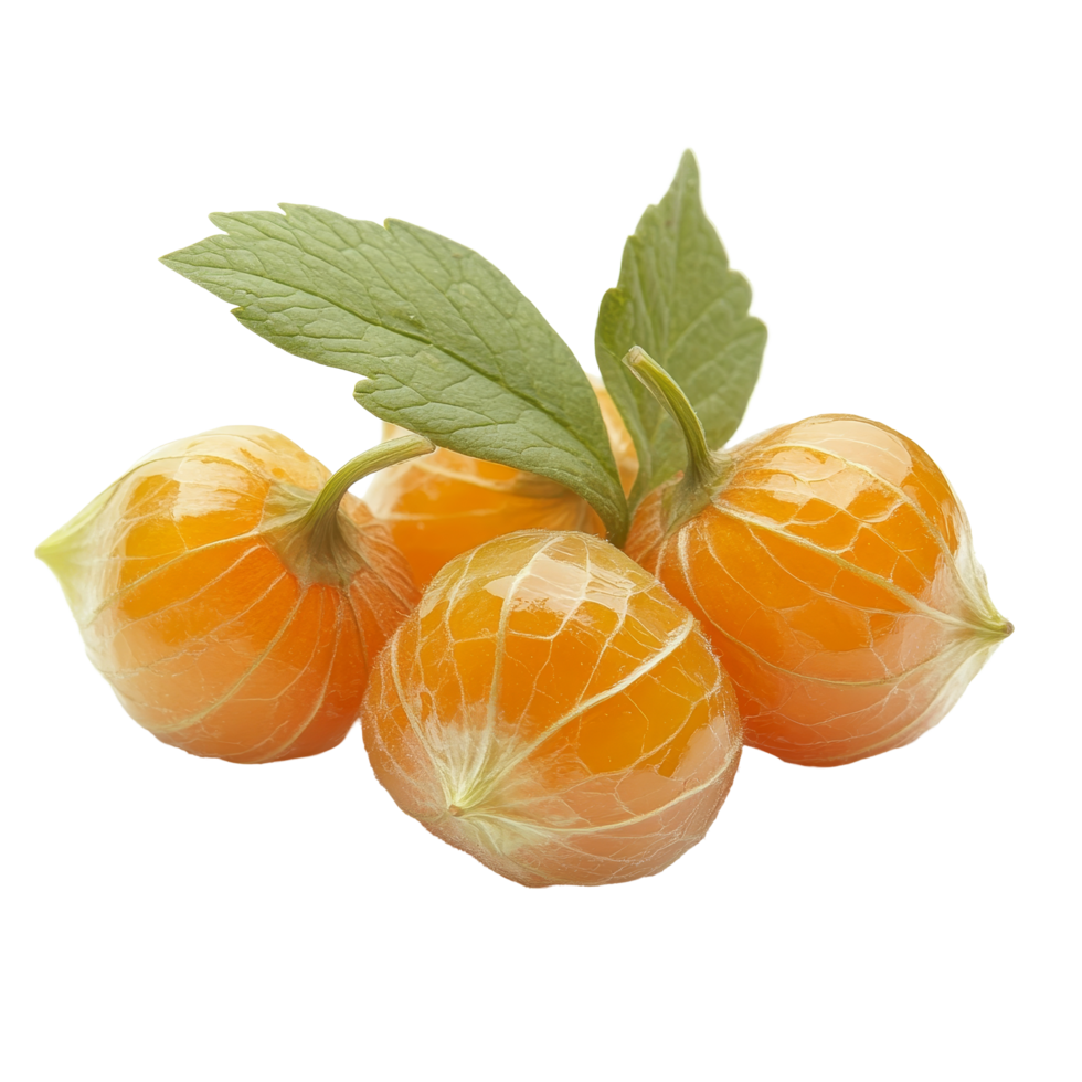 Cape gooseberries on a transparent background showcasing their vibrant color and unique texture, cape gooseberry on transparent background png