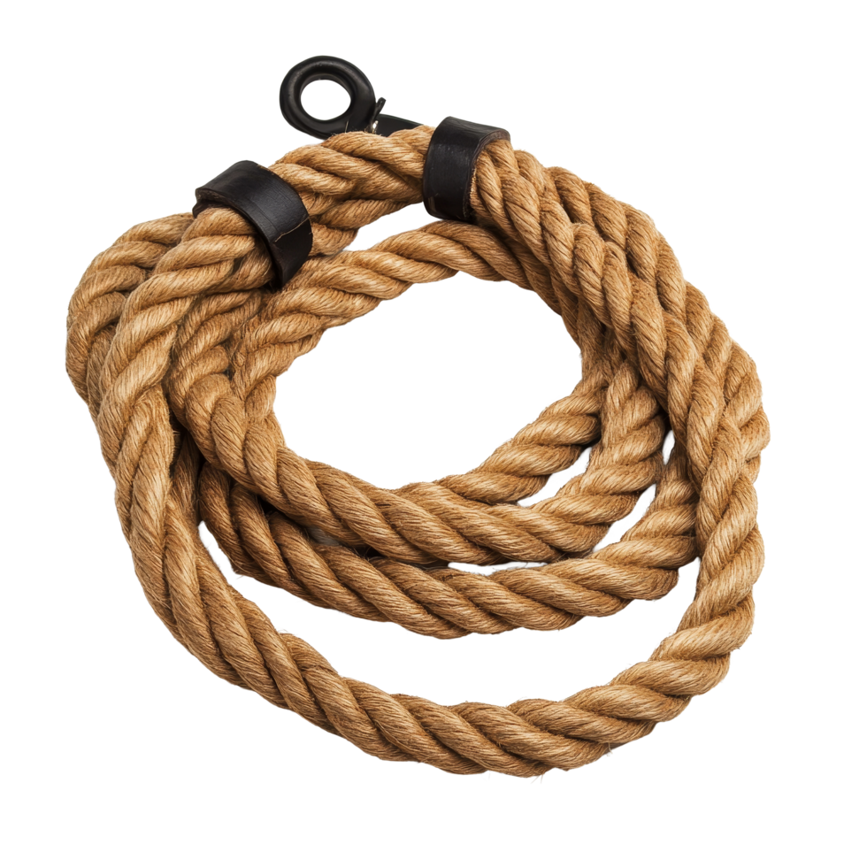 Durable rope strap coiled neatly on a transparent background ideal for various outdoor and home applications, rope strap on transparent backgroundfile png
