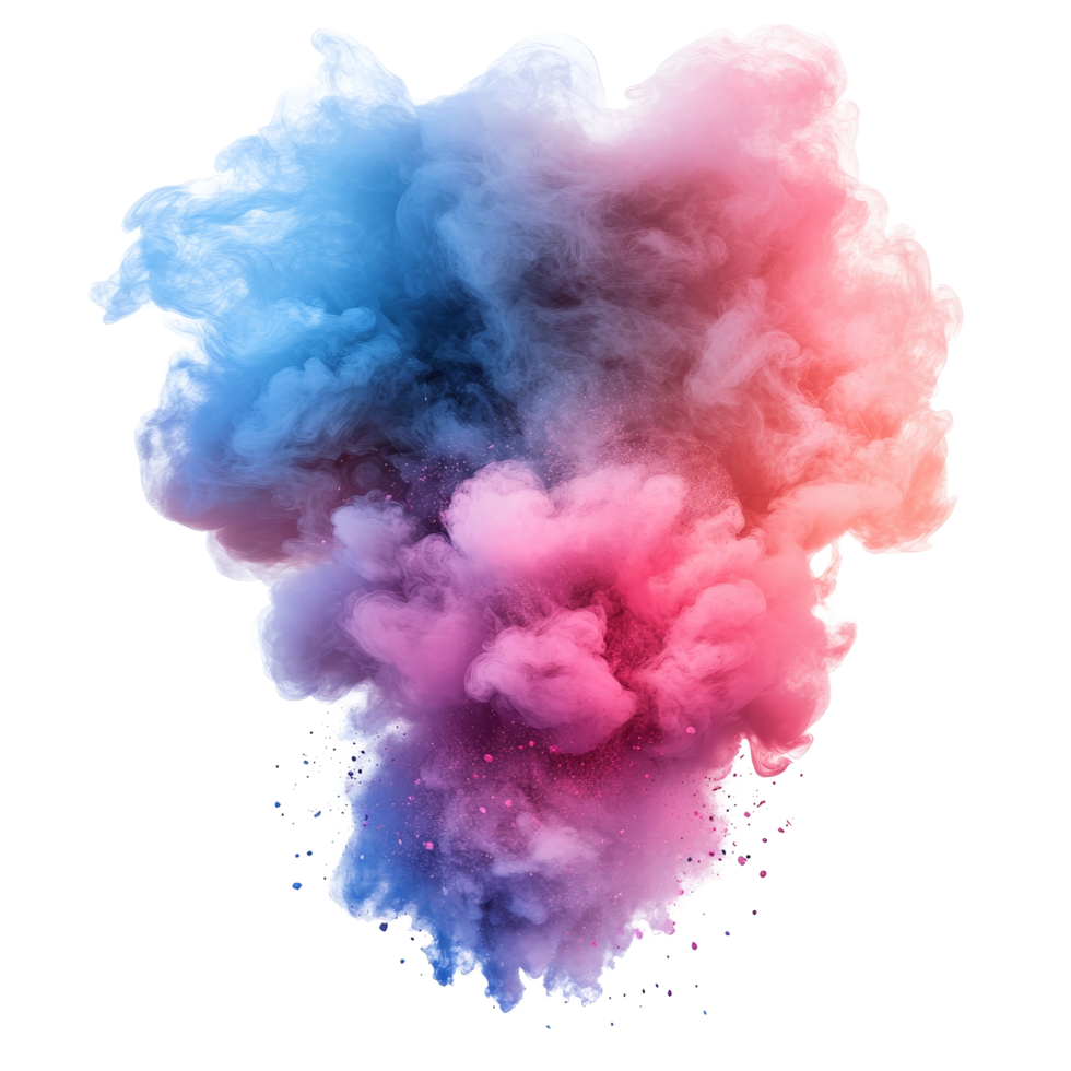 A vibrant display of colorful smoke blast powder billows against a transparent background, creating a stunning visual effect, Colorful Smoke Blast Powder on transparent background png
