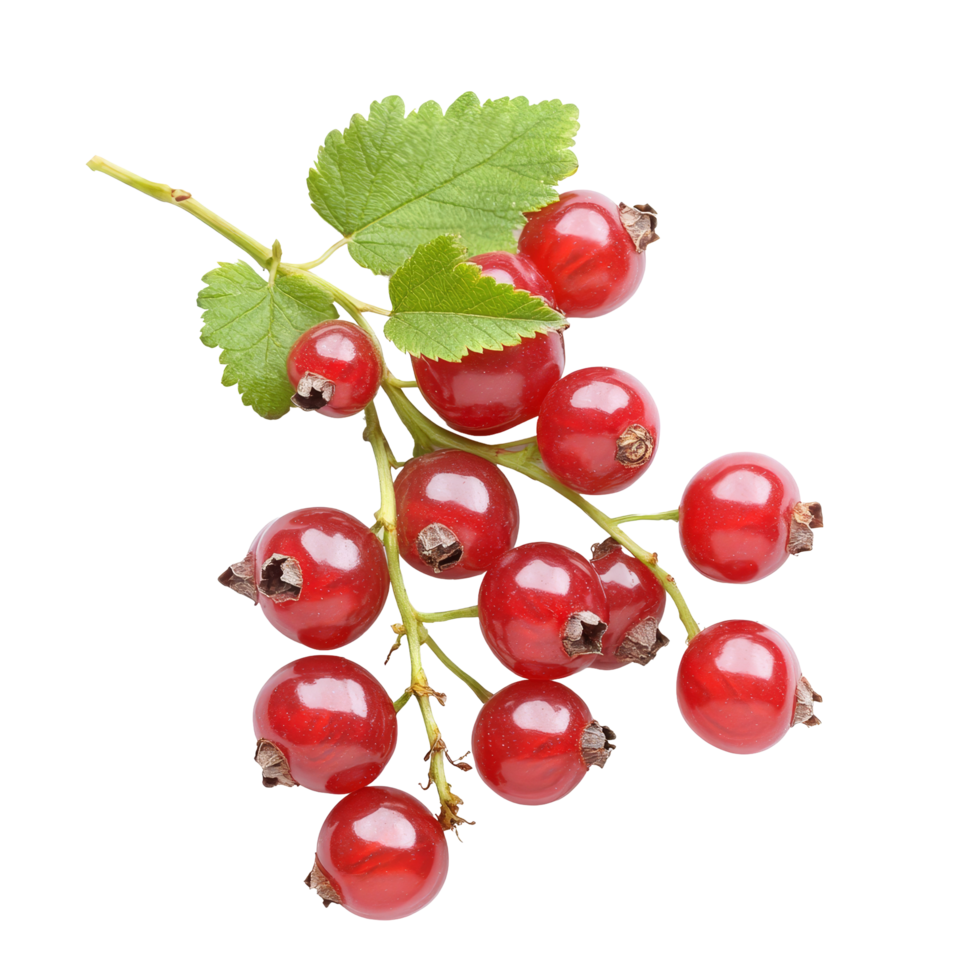 Bengal currant branches with vibrant red berries and green leaves on a bright transparent background, Bengal Currant on transparent background png