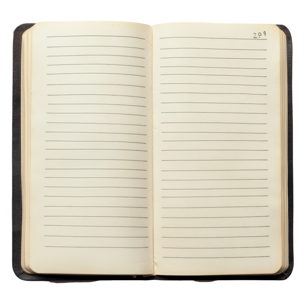 A blank lined notebook resting open on a transparent surface, ready for ideas and creativity at any time, note book with stripes on transparent backgroundfile png