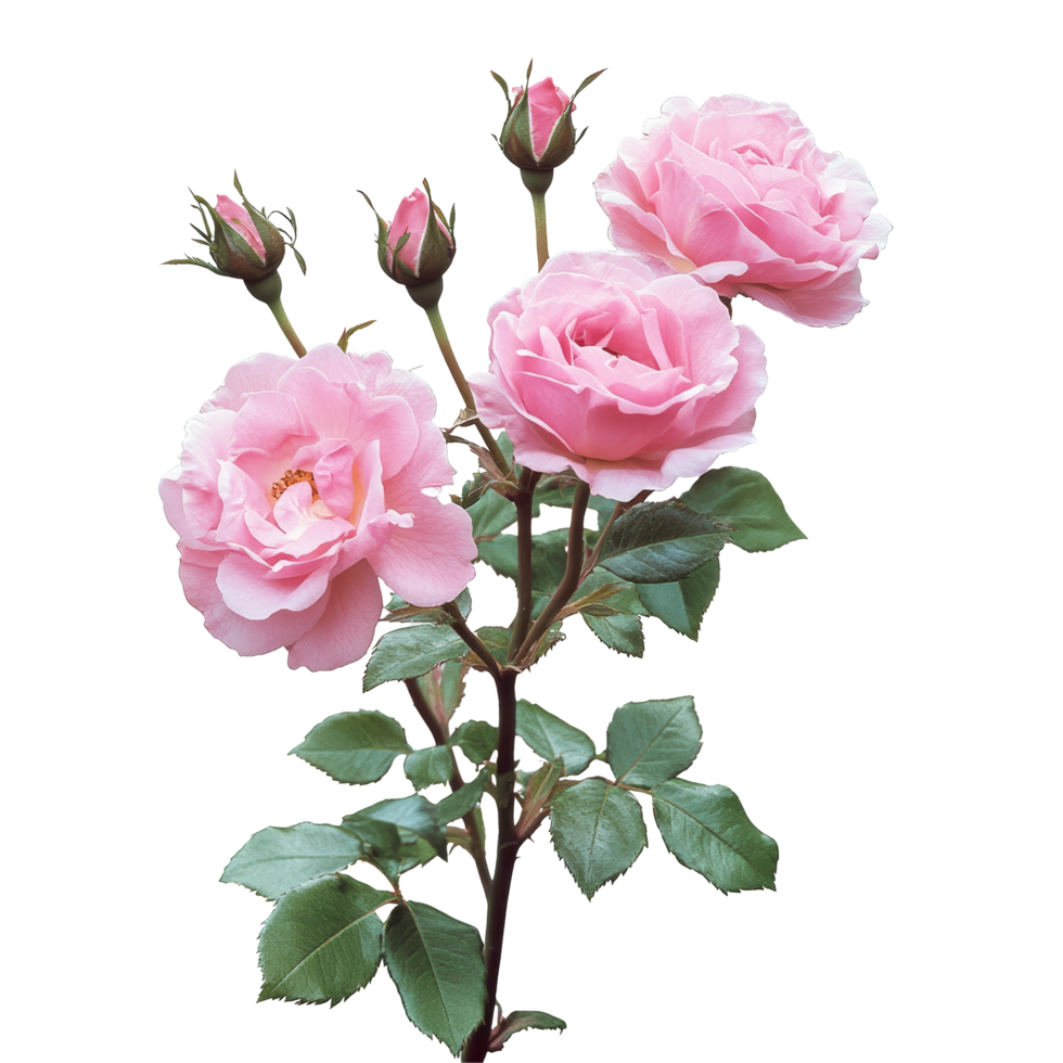 Beautiful pink rose bush showcasing delicate blooms and buds against a transparent background, a pink rose bushfile of isolated object on transparent background png