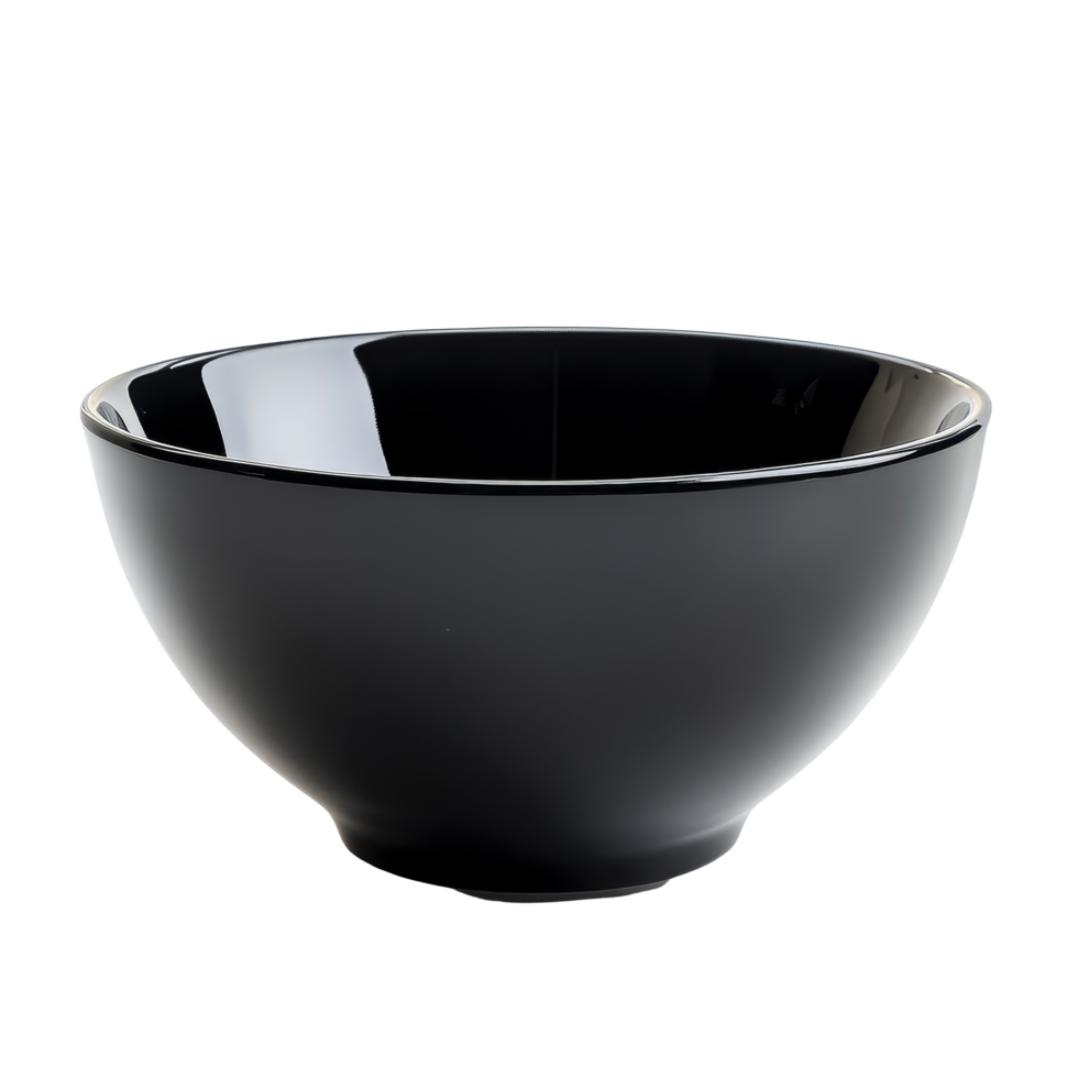 Stylish black bowl resting on a transparent surface, ideal for modern dining and culinary displays, black bowl on transparent background png