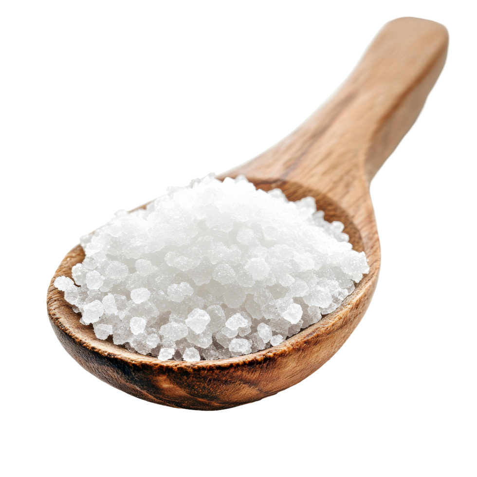 transparent rock sugar scooped in a wooden spoon isolated on a clean transparent background for culinary uses, transparent rock sugar in wood spoon islated on transparent background png