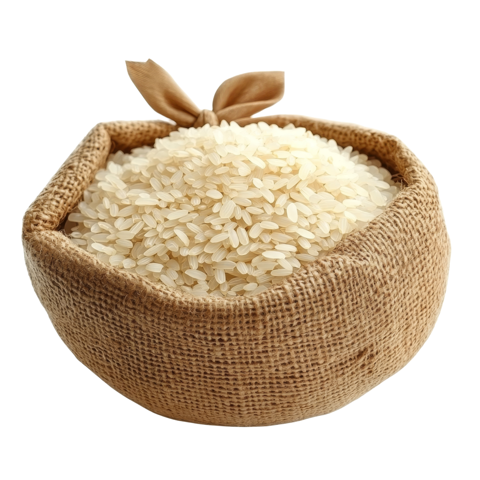 Bowl filled with uncooked transparent rice isolated against a clean transparent background, Rice in a bow isolatedl on transparent background png