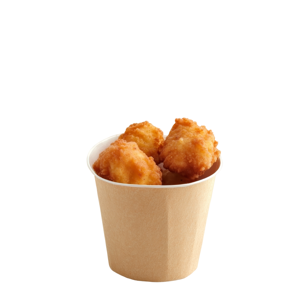 Crispy fried chicken nuggets served in paper cups against a clean transparent background for a delicious snack experience, Fried Chicken Nuggets in Paper Cups On transparent background png