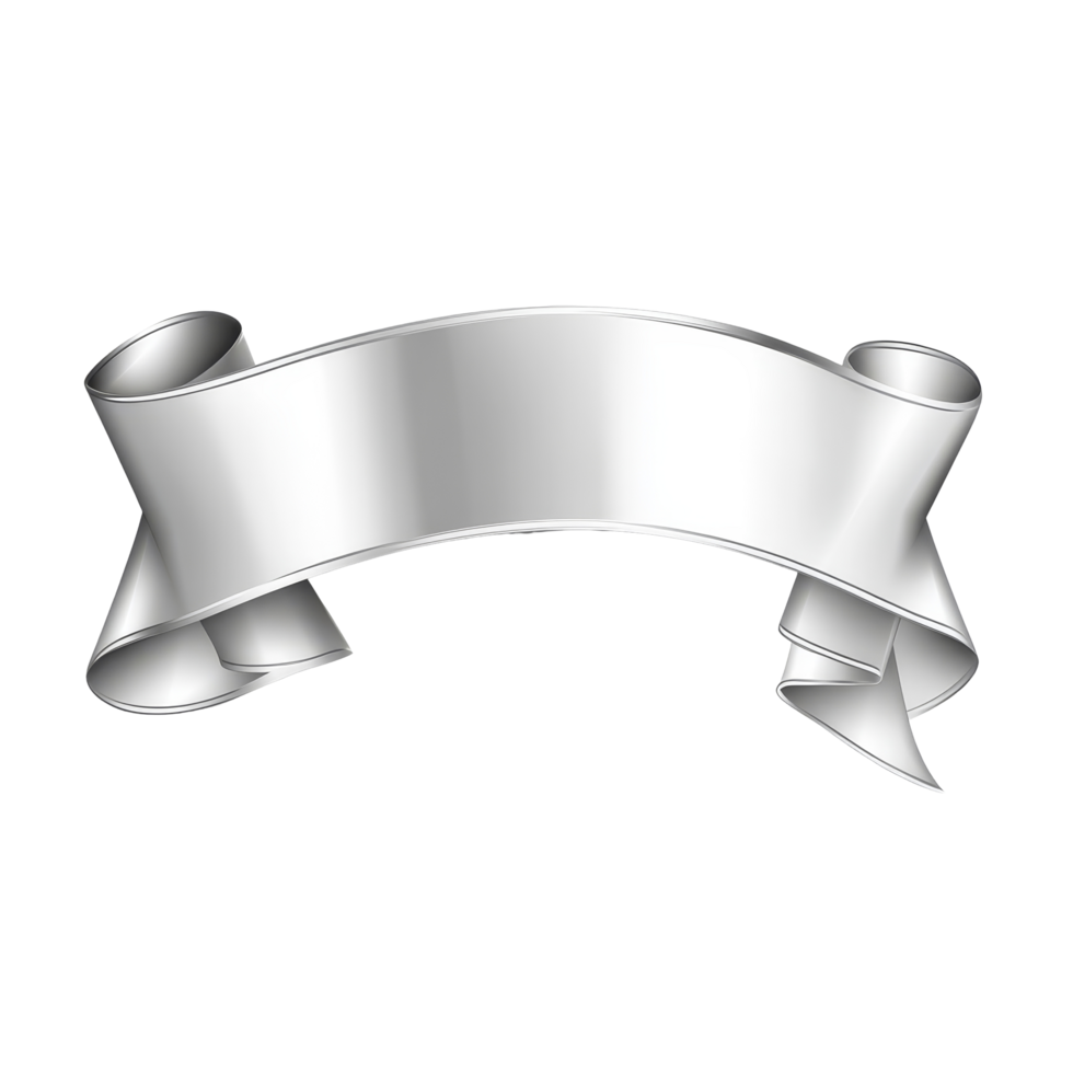 Elegant silver banner ribbon isolated on a clean transparent background for design and presentation purposes, silver banner ribbon isolated on transparent background png