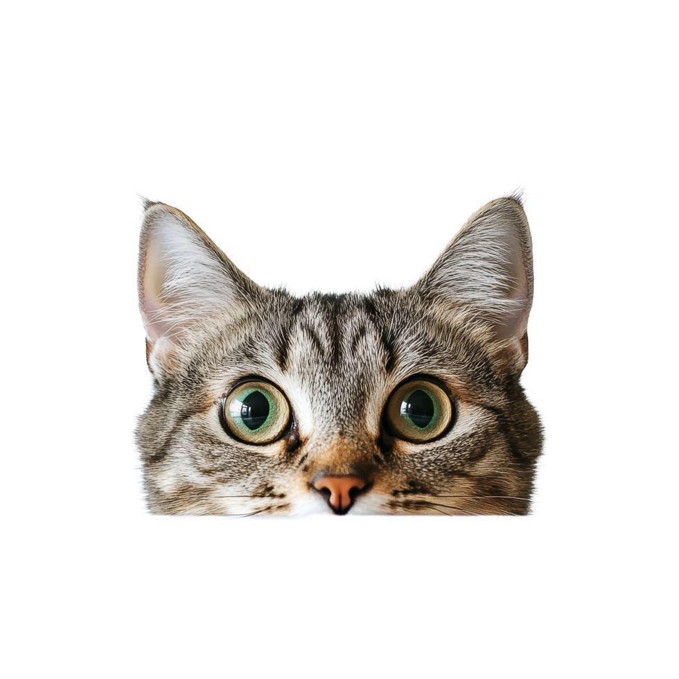 A curious cat peeks over a transparent table against a bright background capturing a moment of feline intrigue, Cat Peeking Over transparent top table transparent background png
