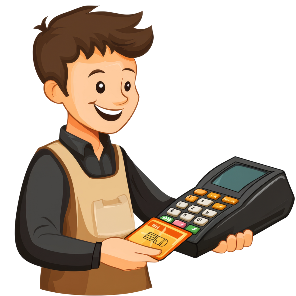 Customer making a payment with a credit card at a retail store checkout counter, file no background Customer paying with his credit card png