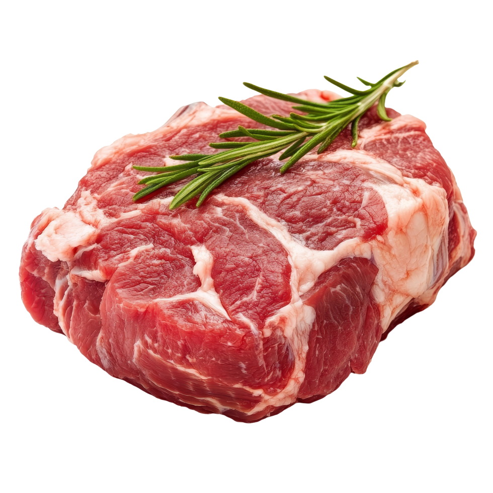 Raw beef cut with fresh rosemary isolated on a transparent background ready for culinary preparation, raw meat isolated transparent background png