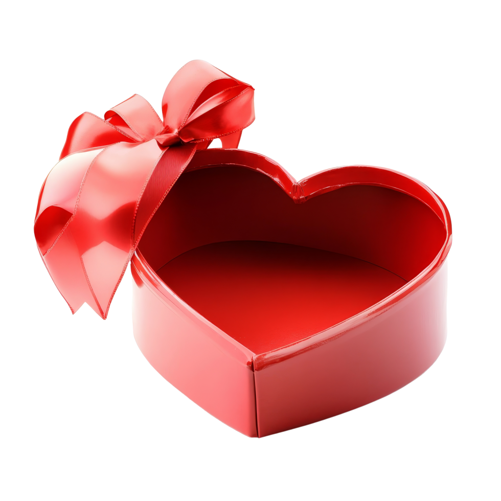 Red heartshaped gift box with a ribbon, perfect for romantic occasions or special celebrations on a transparent background, Red heart shape open gift box isolated on transparent background png