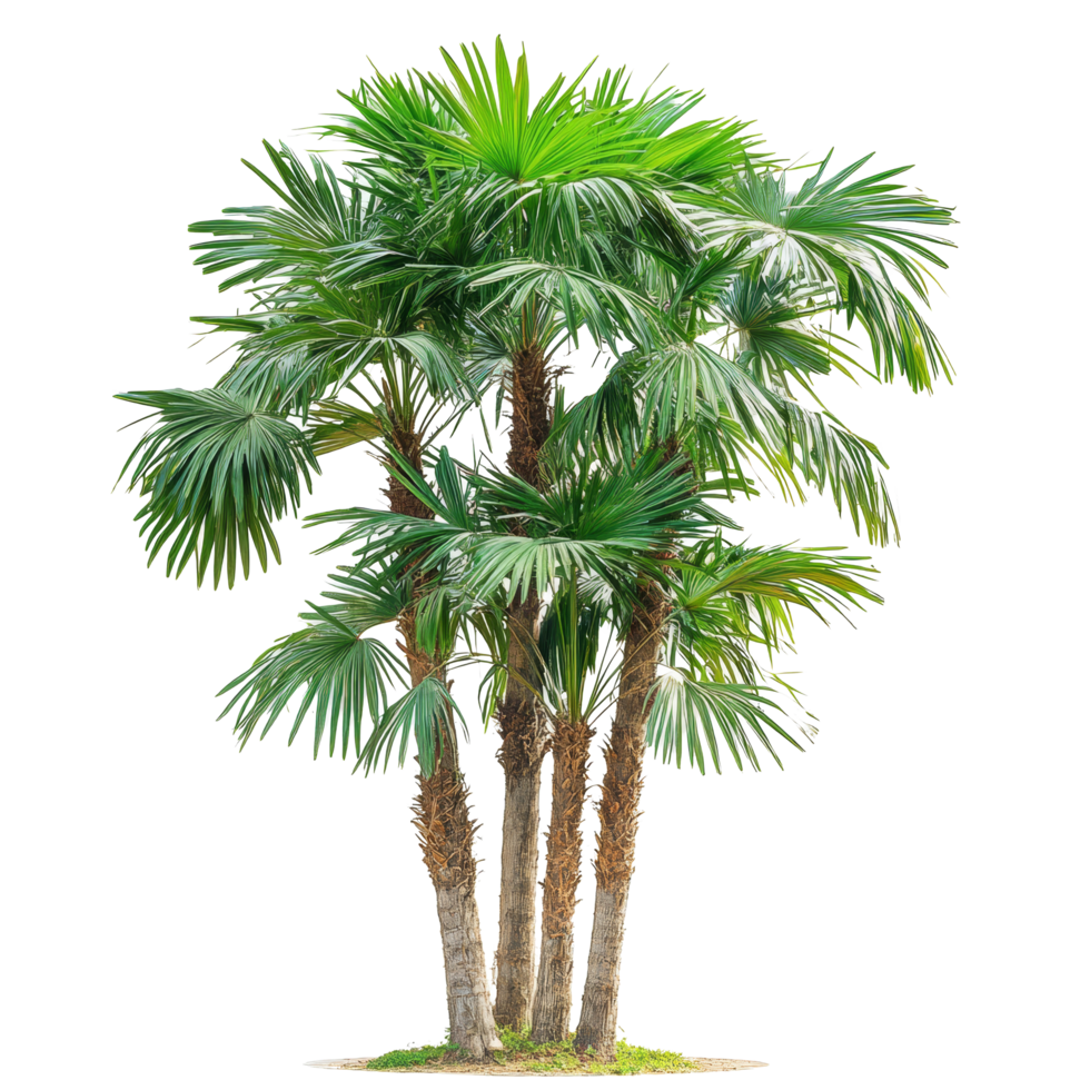 A cluster of Asian Palmyra palms growing robustly on a bright transparent surface, Asian Palmyra palm, Toddy palm, Sugar palm on transparent background png