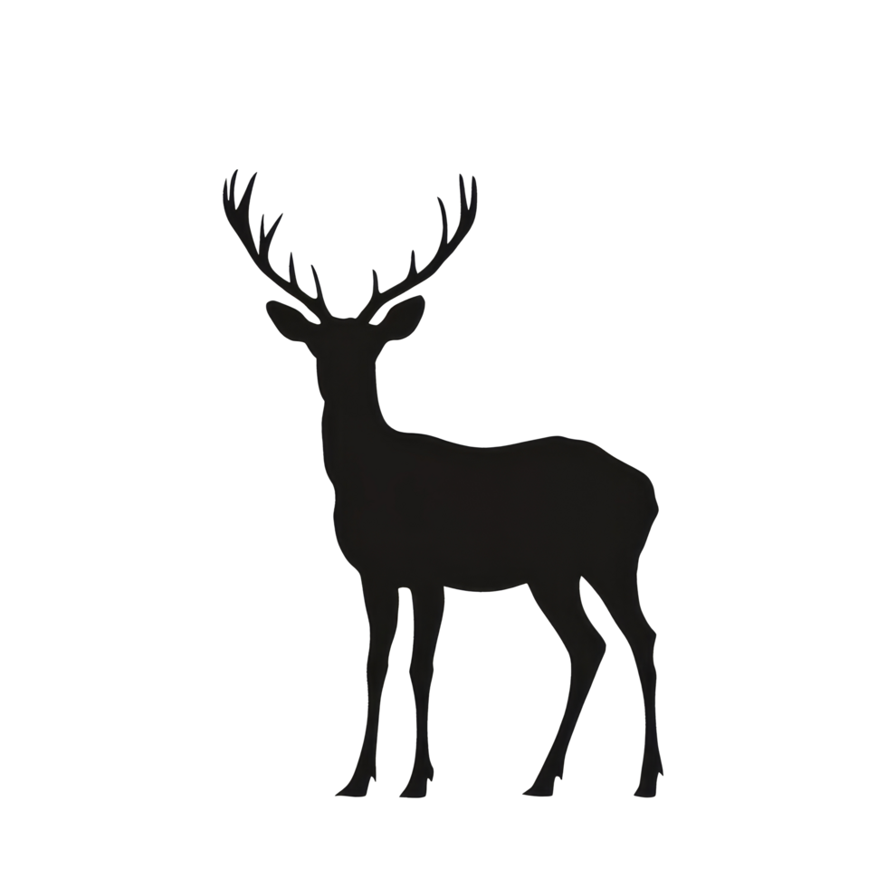 Silhouette of a deer standing gracefully against a simple transparent background in soft lighting, silhouette of deer on transparent background png