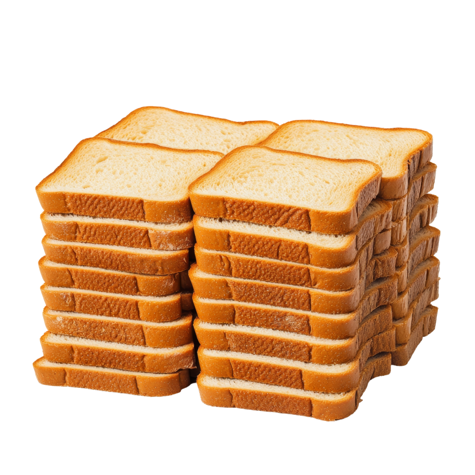Stacked rows of sliced bread on a transparent background ideal for sandwiches and toasting at any time of the day, Rows of bread, stack rows of slices on transparent backgroundfile png