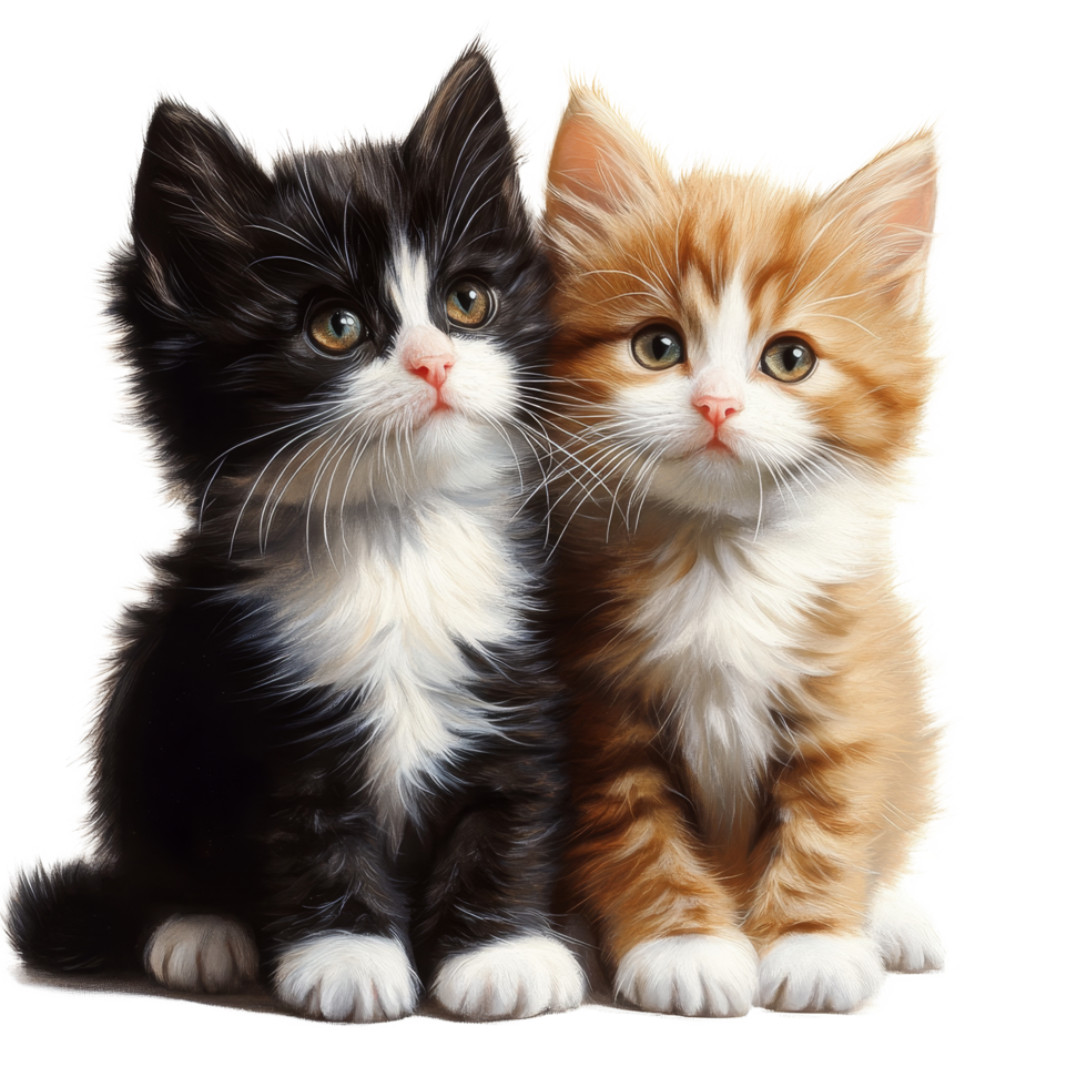 Two adorable kittens cuddling together on a soft transparent background, showcasing their playful and curious nature, kittens on transparent background png
