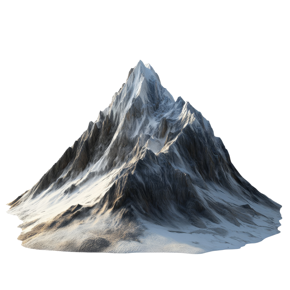 Majestic snowcapped mountain peak rising against a clean transparent background showcasing natures splendor, mountain landscape isolated on transparent background png