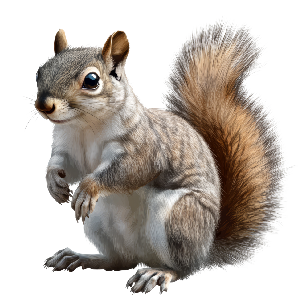 A playful squirrel standing upright with a fluffy tail on a transparent background, Squirrel on transparent background png