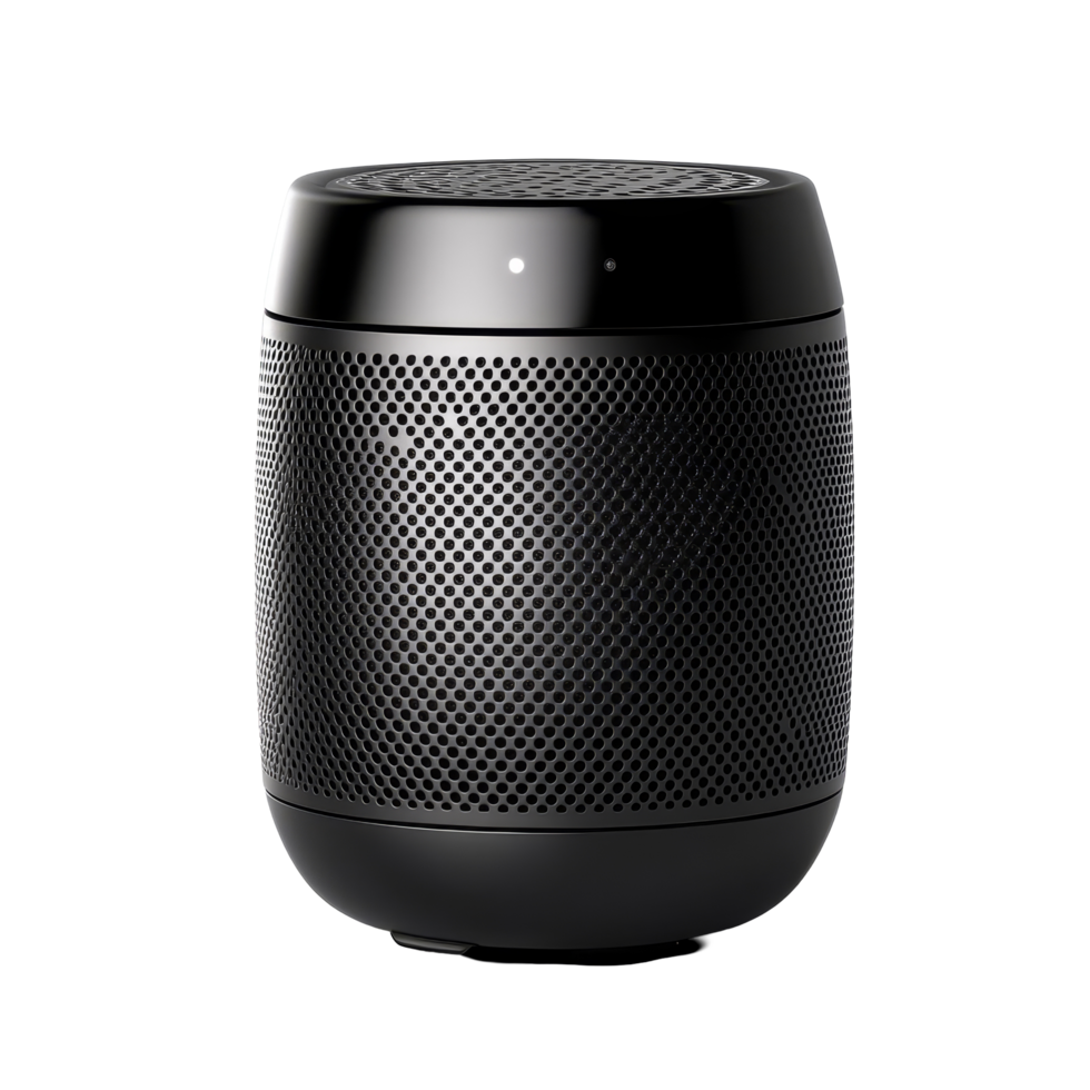 Compact black wireless portable speaker on a transparent background for versatile audio enjoyment, black wireless portable speaker, file of isolated object with shadow on transparent background png