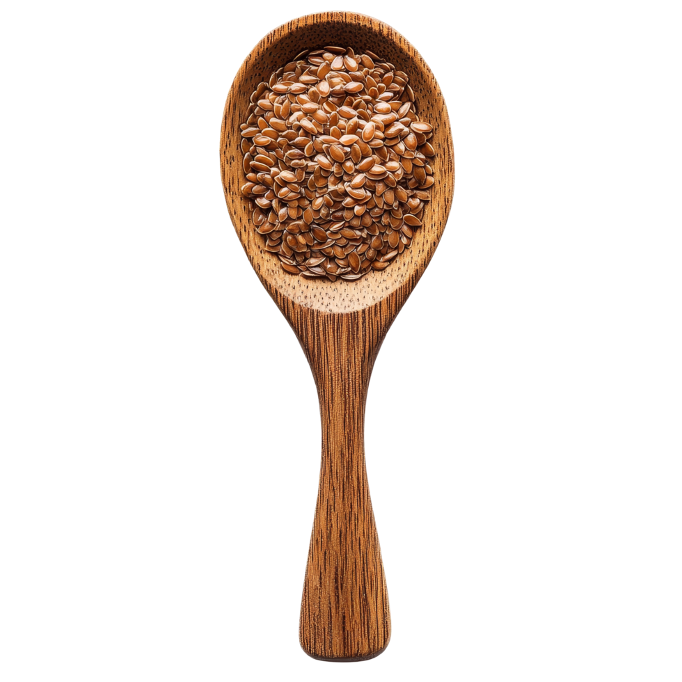 Flax seeds in a wooden spoon on a clean transparent background, perfect for healthy cooking and nutrition, Flax seed in wood spoon on transparent background png