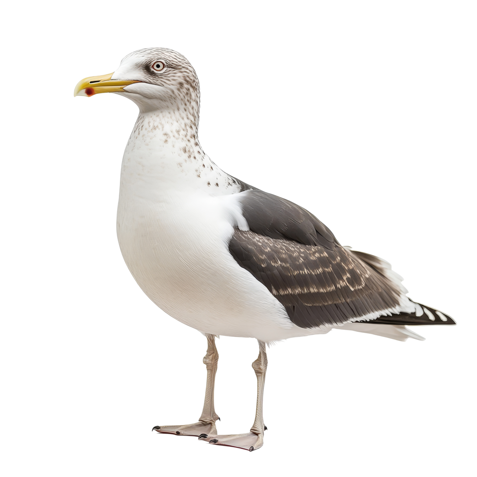 A solitary seagull stands patiently waiting on a transparent background during a quiet moment by the water, typical seagull waiting for something isolated on transparent background png