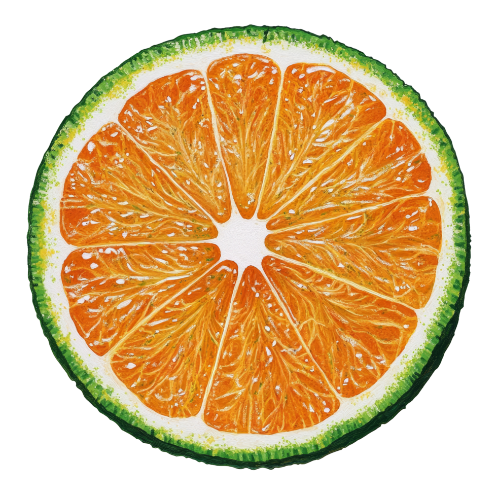 A vibrant green and orange slice isolated on a transparent background showcasing fresh citrus freshness, green orange slice isolated on transparent background png