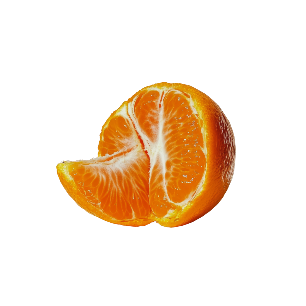 Freshly cut orange tangerine resting on a clean transparent surface with soft shadows and natural lighting, orange tangerine on transparent background png