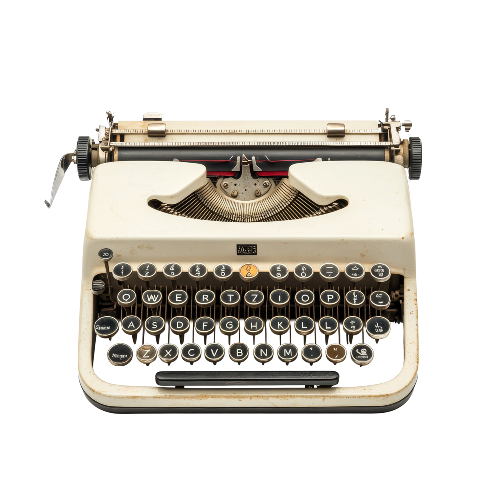 A vintage typewriter resting on a clean transparent background, showcasing its classic design and nostalgic charm, Vintage typewriter on transparent background png