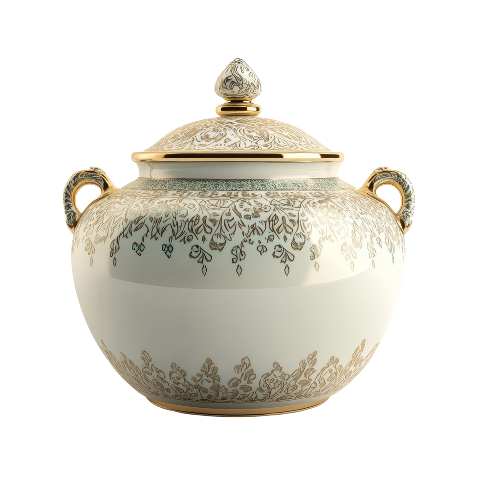 Elegant luxury pot with intricate design on a pure transparent background showcasing exquisite craftsmanship, Luxury pot on transparent background. Beautiful pot transparent background png