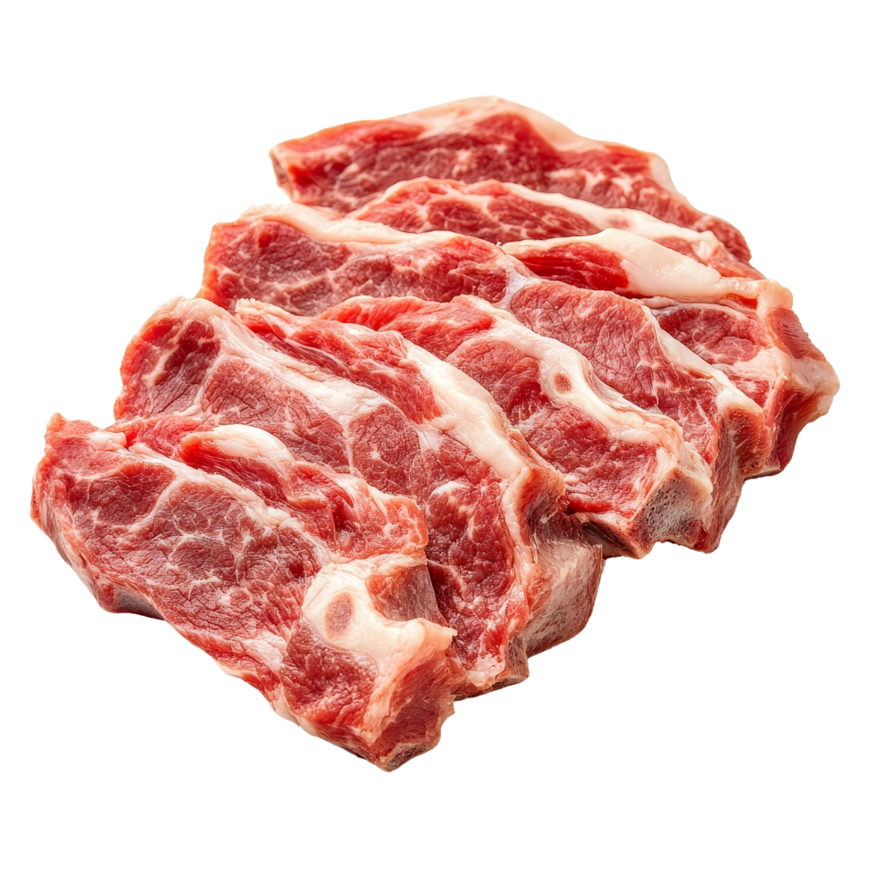 Raw pork meat cut into thick slices on a clean transparent background ready for culinary preparation, Raw pork isolated on transparent background png